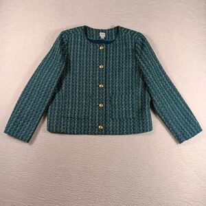 J. Crew Tweed Lady Jacket Womens 16 Green Textured Gold Creat Buttons Career